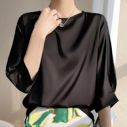 Women’s Loose Satin Silk Half-Sleeve Blouses