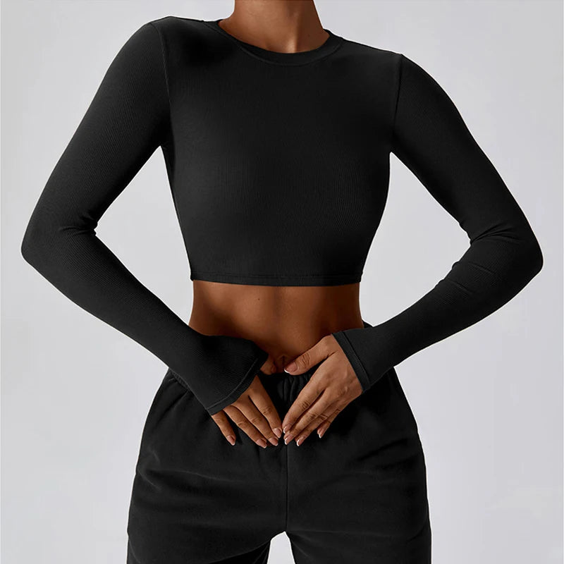 Women's Ribbed Crew Neck Lightweight Slim Fit Crop Top