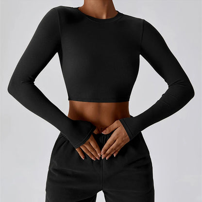 Women's Ribbed Crew Neck Lightweight Slim Fit Crop Top
