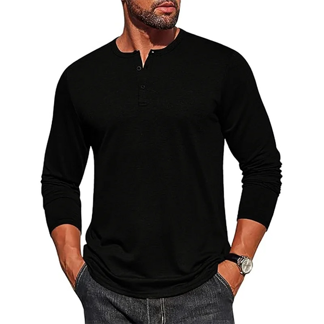 Men's Breathable Long Sleeve Button Henley Sweater