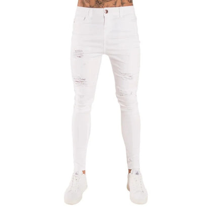 Men's Skinny Slim Fit Ripped Denim Jeans with Stretch, Hole & Patchwork Design