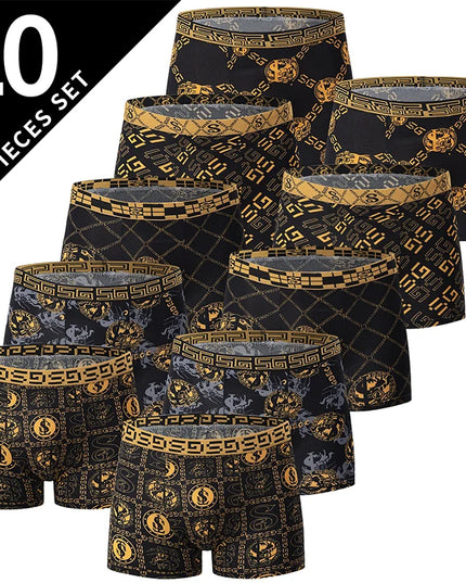 Men's Black Gold Printed Boxer Underwear - Comfortable & Versatile (5-Pack or 10-Pack)