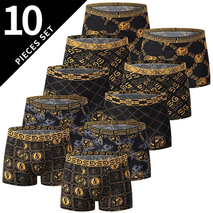 Men's Black Gold Printed Boxer Underwear - Comfortable & Versatile (5-Pack or 10-Pack)