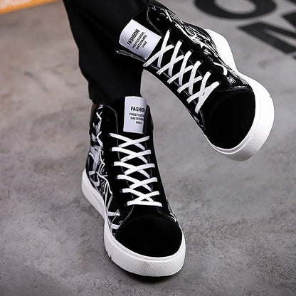 Men's Lace-Up High-Top Canvas Sneakers with Vulcanized Sole