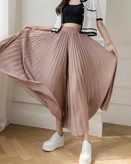 Elegant Women’s Chiffon High-Waist Wide-Leg Pants - Pleated & Loose Fit