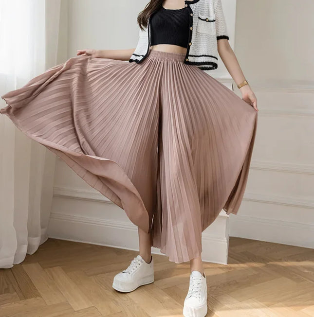 Elegant Women’s Chiffon High-Waist Wide-Leg Pants - Pleated & Loose Fit