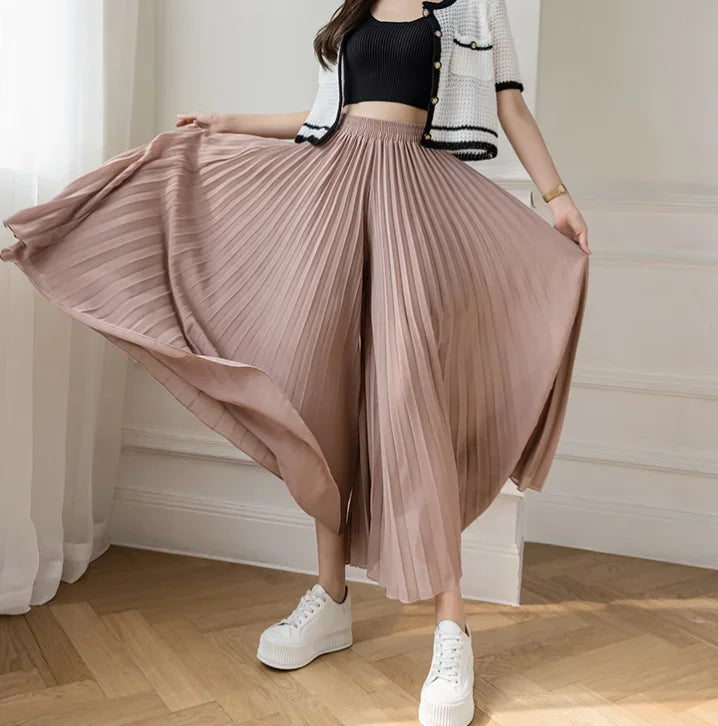 Elegant Women’s Chiffon High-Waist Wide-Leg Pants - Pleated & Loose Fit