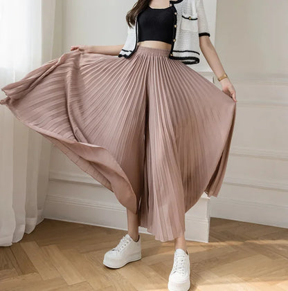 Elegant Women’s Chiffon High-Waist Wide-Leg Pants - Pleated & Loose Fit