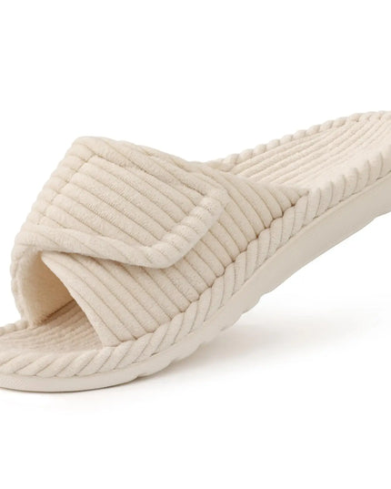 Women's Adjustable Open Toe Slippers with Corduroy Material    