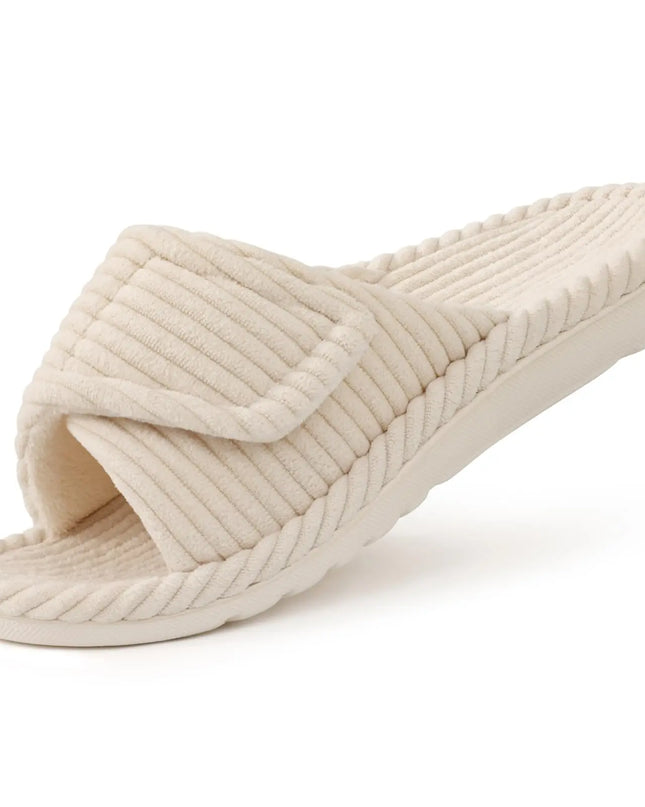 Women's Adjustable Open Toe Slippers with Corduroy Material    