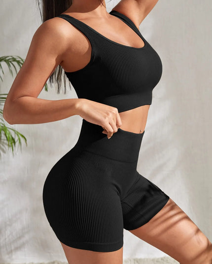Ribbed Women's 2-Piece Set: Crop Tank Top and High-Waisted Shorts