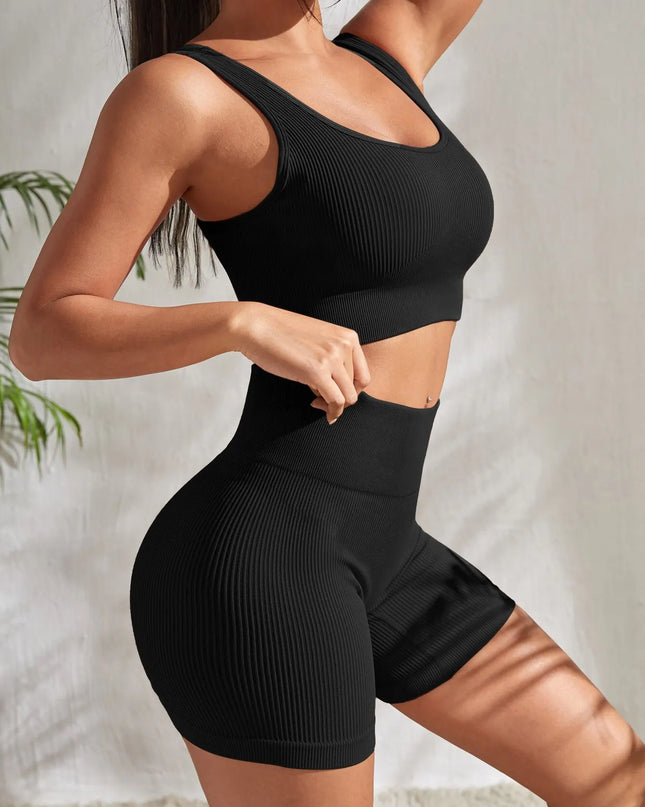 Ribbed Women's 2-Piece Set: Crop Tank Top and High-Waisted Shorts