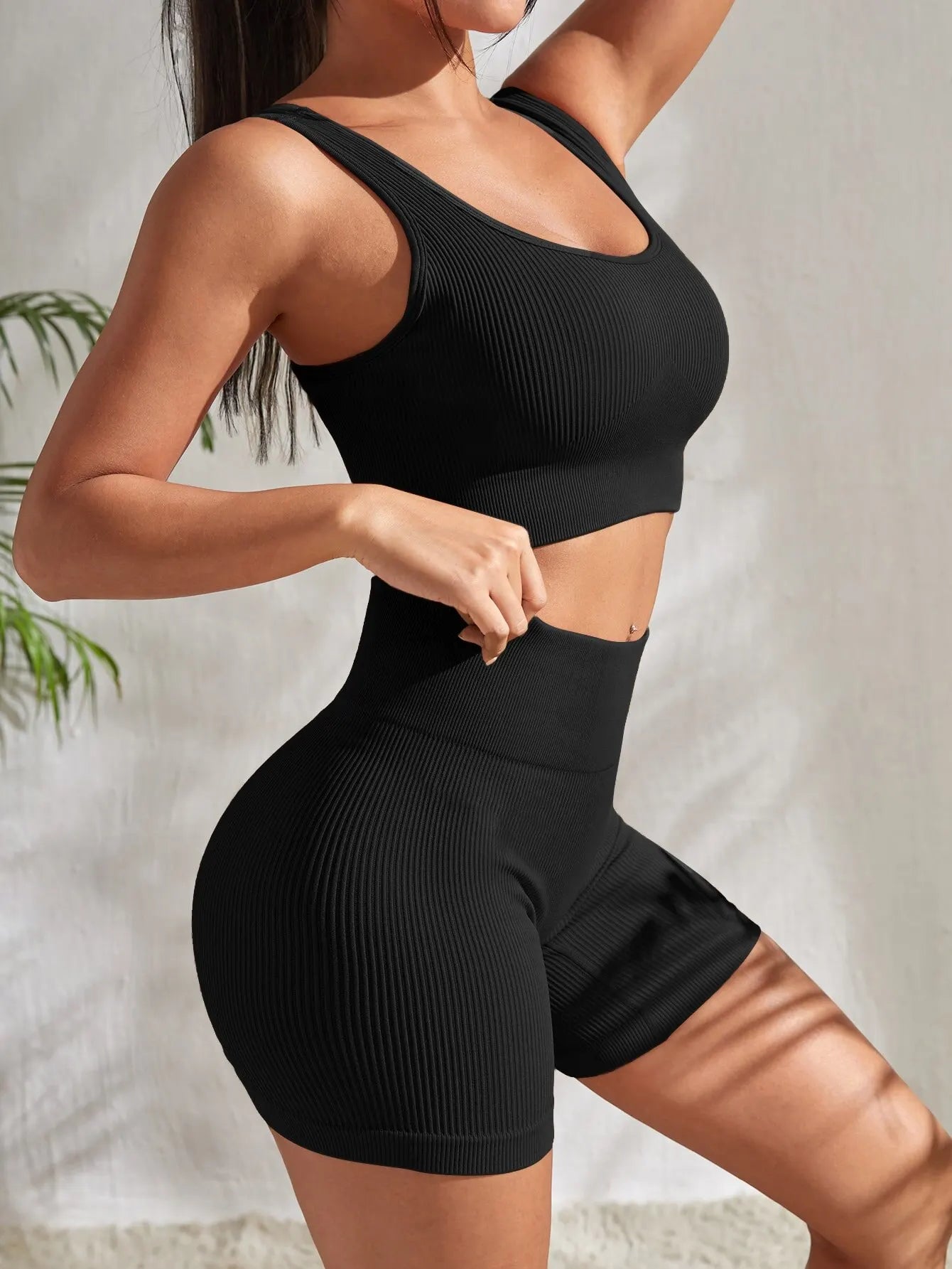 Ribbed Women's 2-Piece Set: Crop Tank Top and High-Waisted Shorts