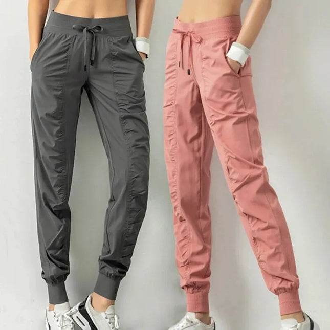 Women's Drawstring Joggers - Quick Dry Athletic Pants with Side Pockets