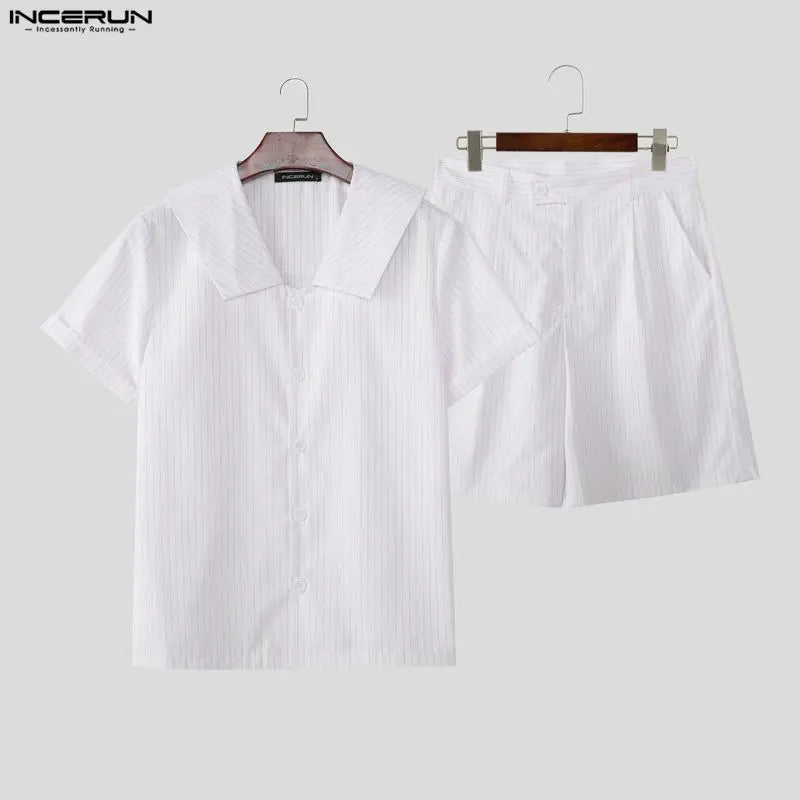 Incerun Men's Two-Piece Striped Short Sleeve Shirt and Shorts Set