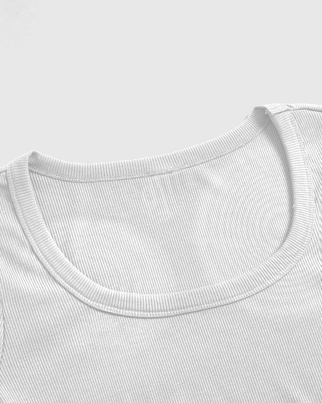 Women's Slim Fit Ribbed U-Neck Long Sleeve Low Cut Crop Top