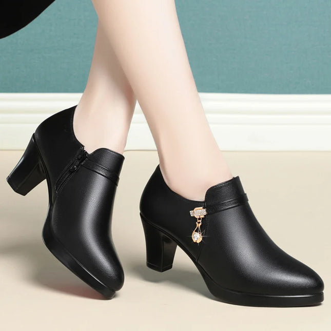 Women's Faux Leather Platform Boots with Zipper and Side Accessories