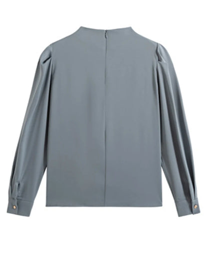 Elegant Women's Satin-Feel Lantern Sleeve Blouse