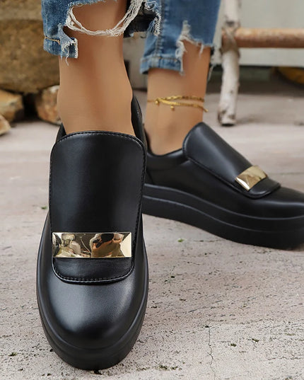 Lightweight Metal Decor Slip-On Sneakers for Women in PU Leather