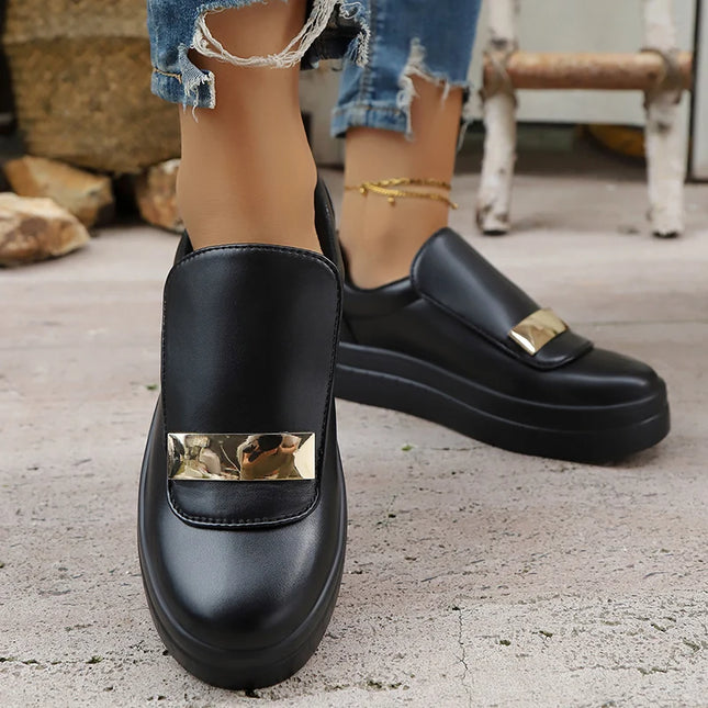 Lightweight Metal Decor Slip-On Sneakers for Women in PU Leather