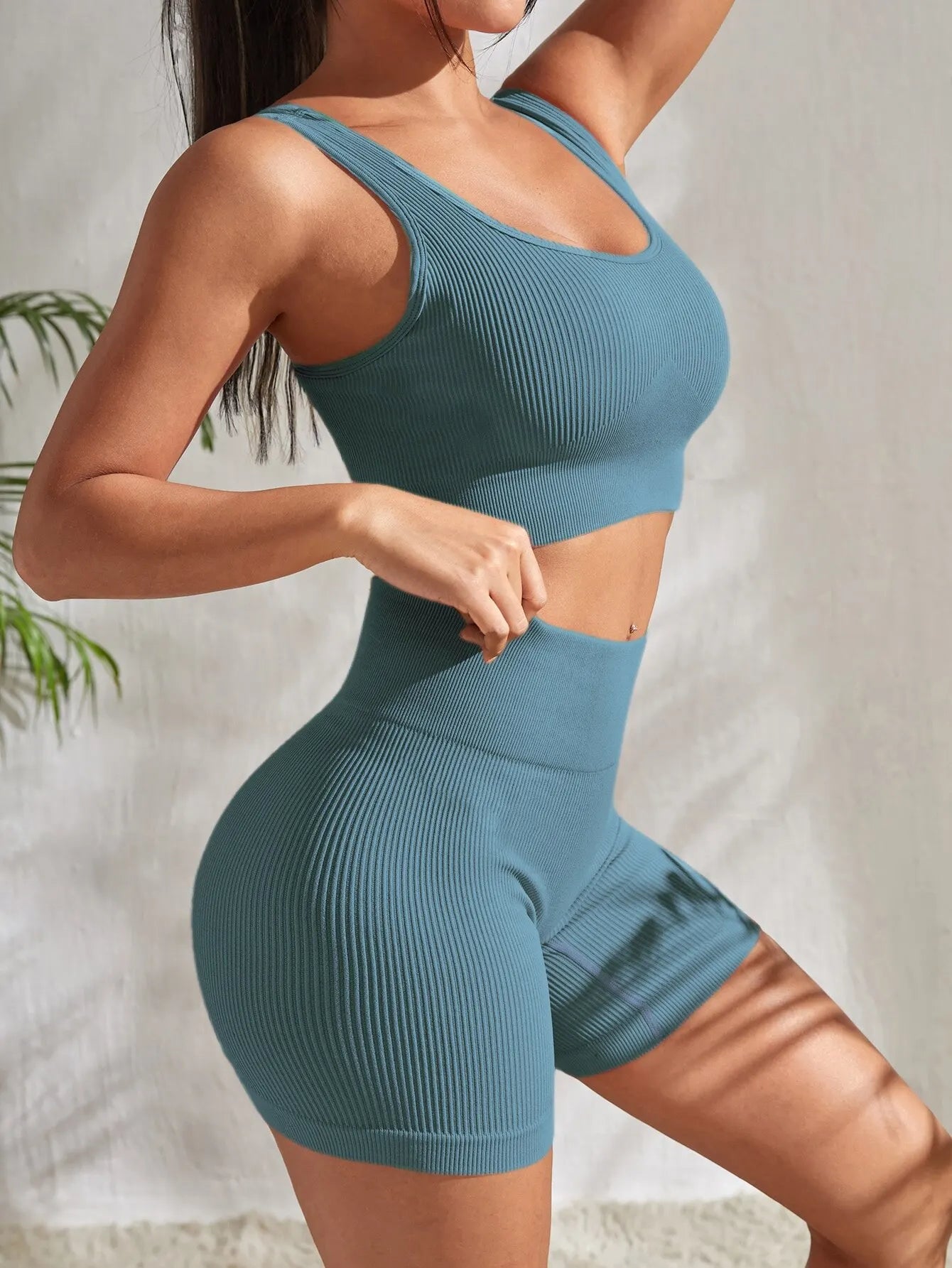 Ribbed Women's 2-Piece Set: Crop Tank Top and High-Waisted Shorts
