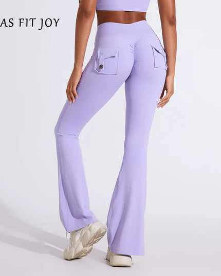 Person wearing light purple flared pants on a white background with 'DIAS FIT JOY' branding.