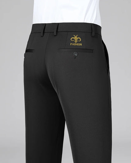 Men’s Casual Stretch Pants with Embroidered Details