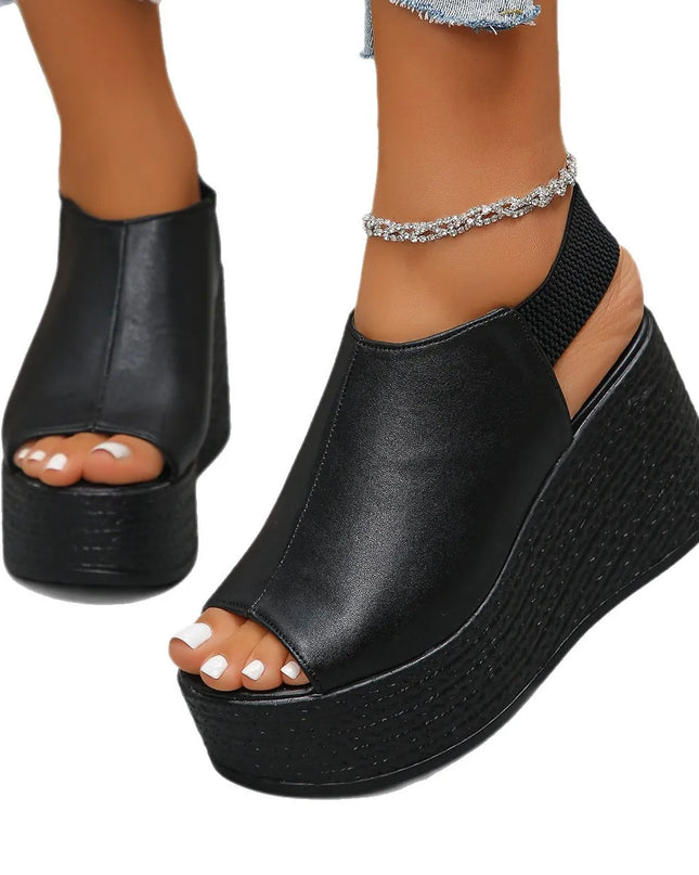 Women’s Faux Leather Wedge Sandals with Open Toe