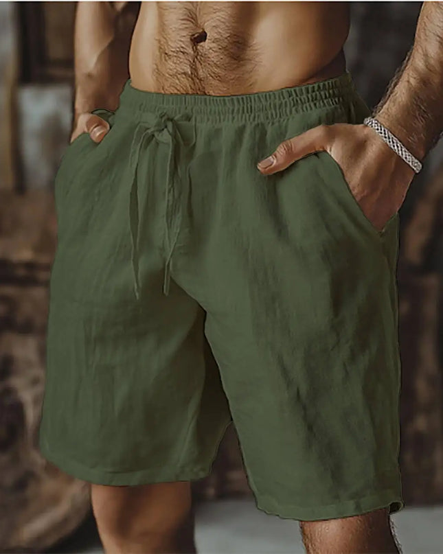 Men's Casual Linen Shorts with Elastic Waist