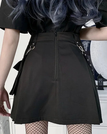High Waist Black Mini Skirt for Women - Patchwork Bandage Design