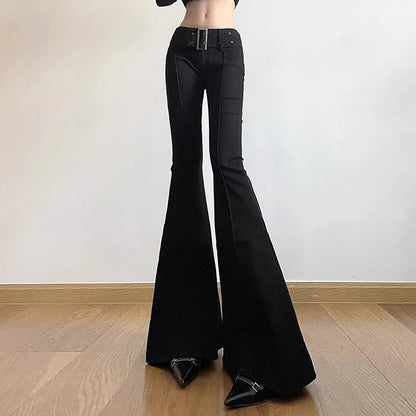 Women's High Waist Flared Pants - Long Slim Fit Trousers
