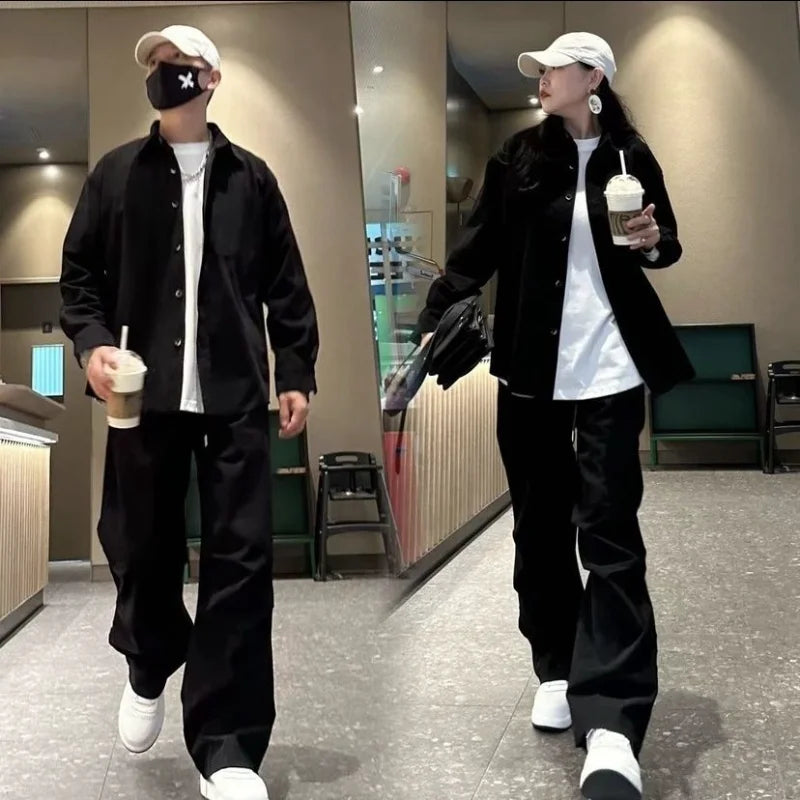 Unisex Casual Loose-Fit All-Occasion Breathable Two-Piece Shirt and Pants Suit