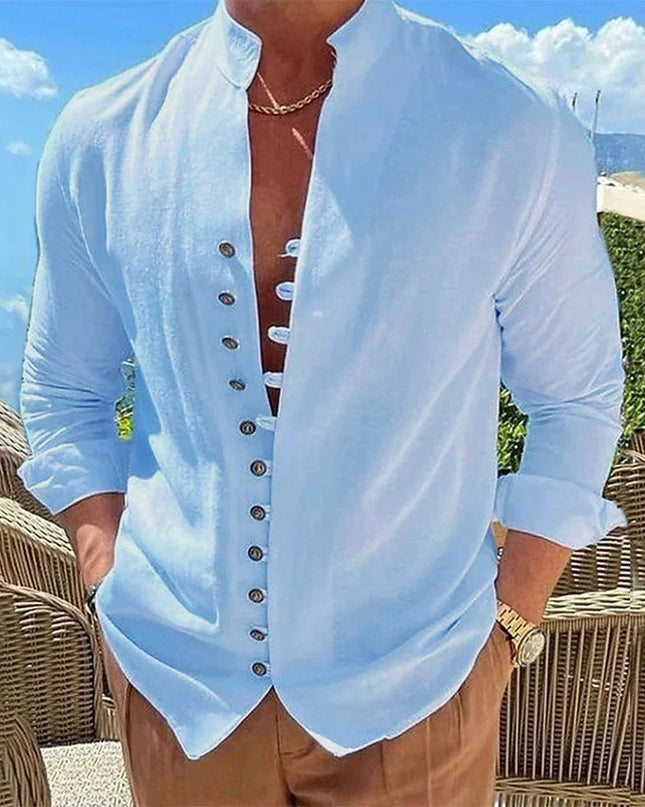 Men's Long Sleeve Button-Up Casual Shirt – Loose Fit - Various Colors