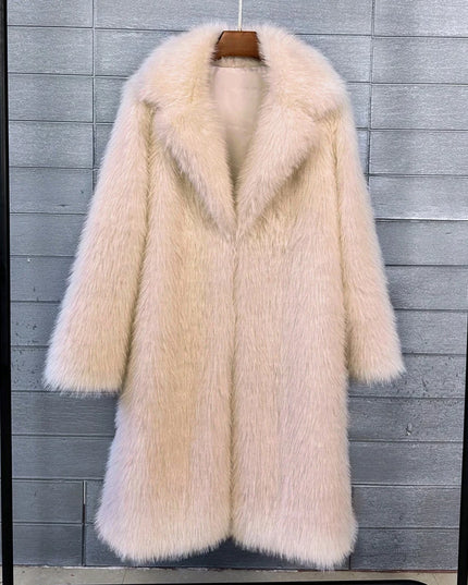 Women's Faux Fur Coat – Mid-Length Warm Trench Coat for Women