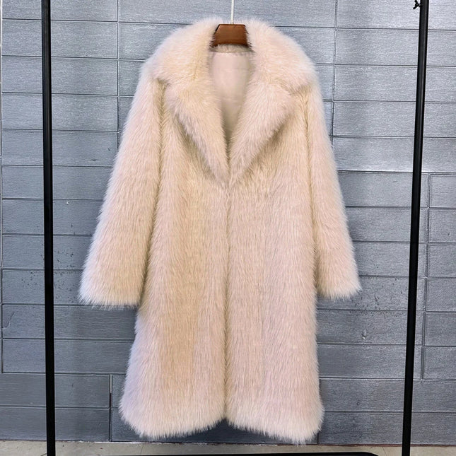 Women's Faux Fur Coat – Mid-Length Warm Trench Coat for Women