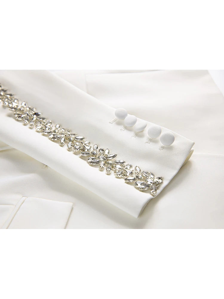 Women's Diamond-Decorated Two-Piece Beaded Blazer and Flare Pants Set