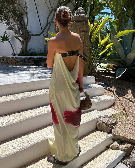 Women's Floral Off-Shoulder Strapless Backless Maxi Dress – Loose Fit