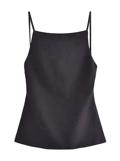 Backless Sleeveless Black and White Crop Top for Women with Thin Straps