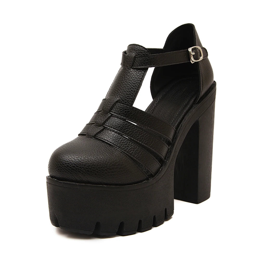 Women's  Closed-Toe Block Heeled Sandals with Ankle Buckle Strap