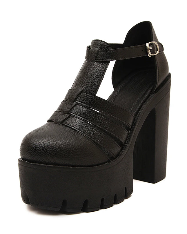 Women's  Closed-Toe Block Heeled Sandals with Ankle Buckle Strap