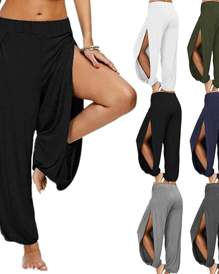 Women's High Slit Hare Pants - Loose Fit, Wide Leg Style