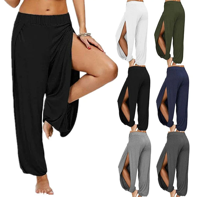 Women's High Slit Hare Pants - Loose Fit, Wide Leg Style