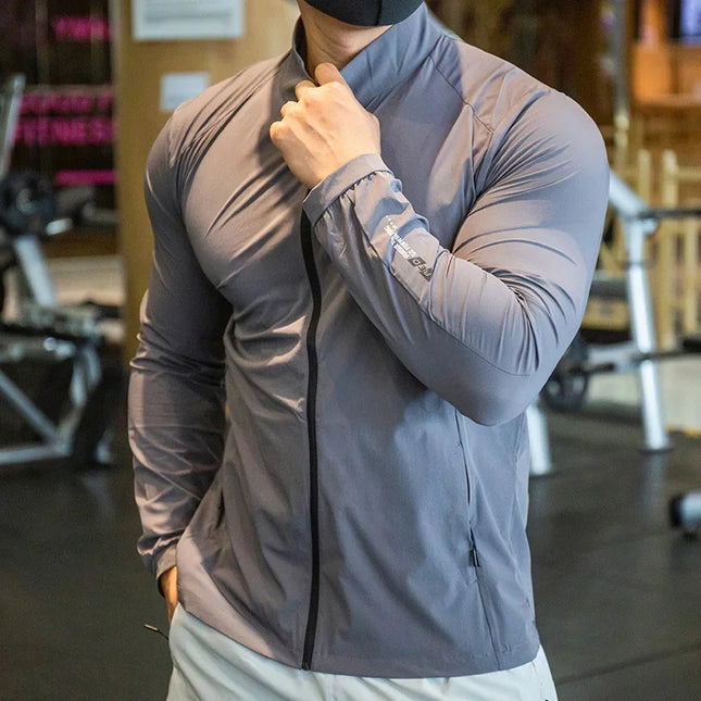 Men's Breathable Elastic Compression Jacket - Lightweight, Athletic Fit for Active Wear