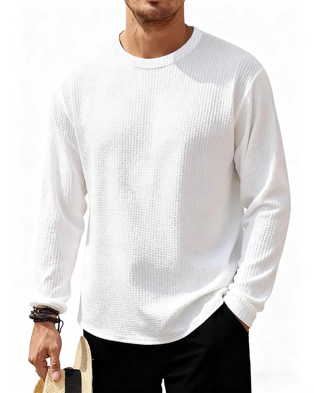 Men's Waffle Knit Crew Neck Long Sleeve Sweater