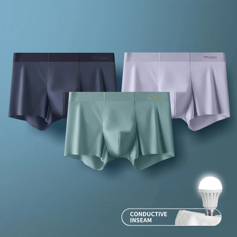 MIIOW Men's Ice Silk Boxer Briefs - 3 Pack Seamless Cut Hem Underwear