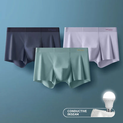 MIIOW Men's Ice Silk Boxer Briefs - 3 Pack Seamless Cut Hem Underwear