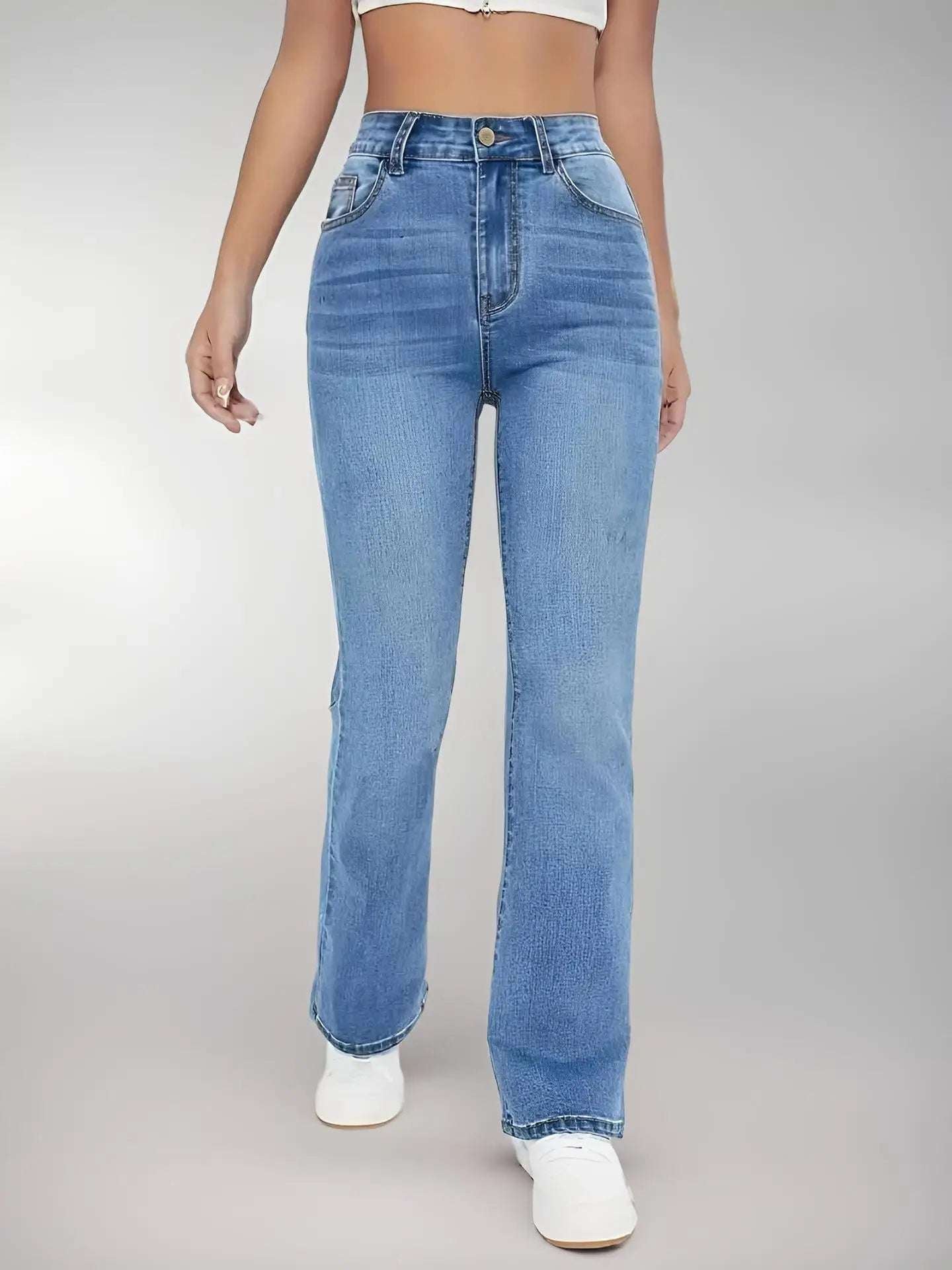 Women's High-Waist Slimming Flared Denim Jeans in Washed Finish