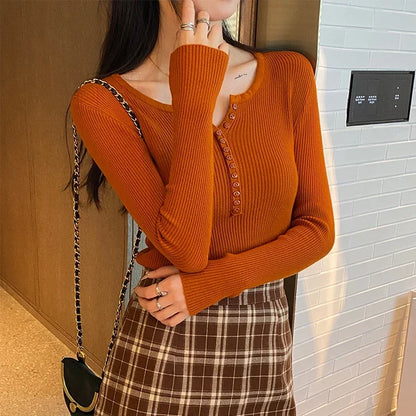 Women's Slim Fit Long Sleeve Knitted Sweater with Elastic Fit