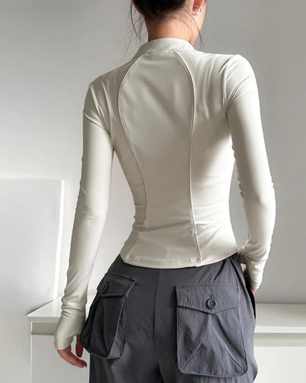Women's Long Sleeve Stand Collar Sports Half-Zip Sweater Jacket
