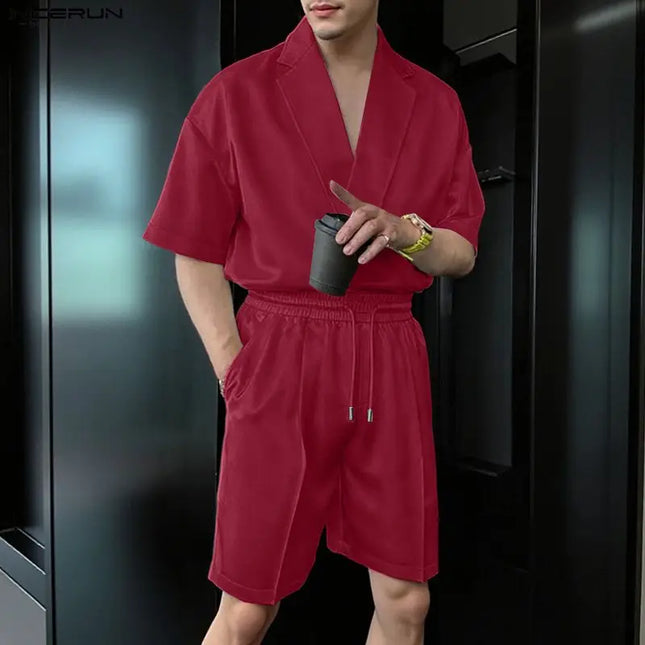 Incerun Men's Two-Piece Short Sleeve Shirt and Shorts Set